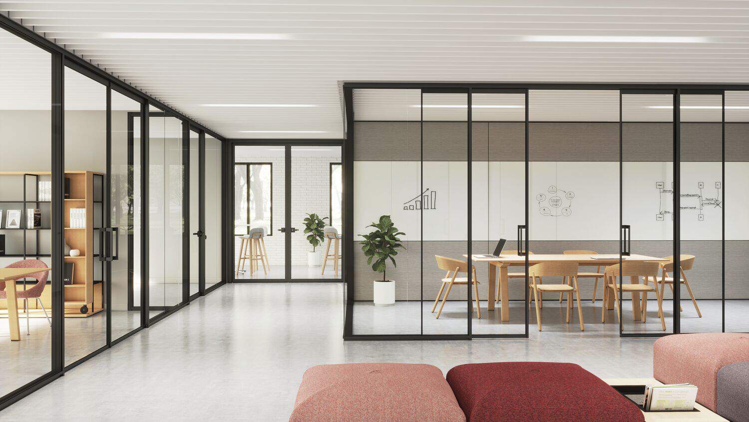 Teammates project — Teknion collaborative workspace with glass partitions