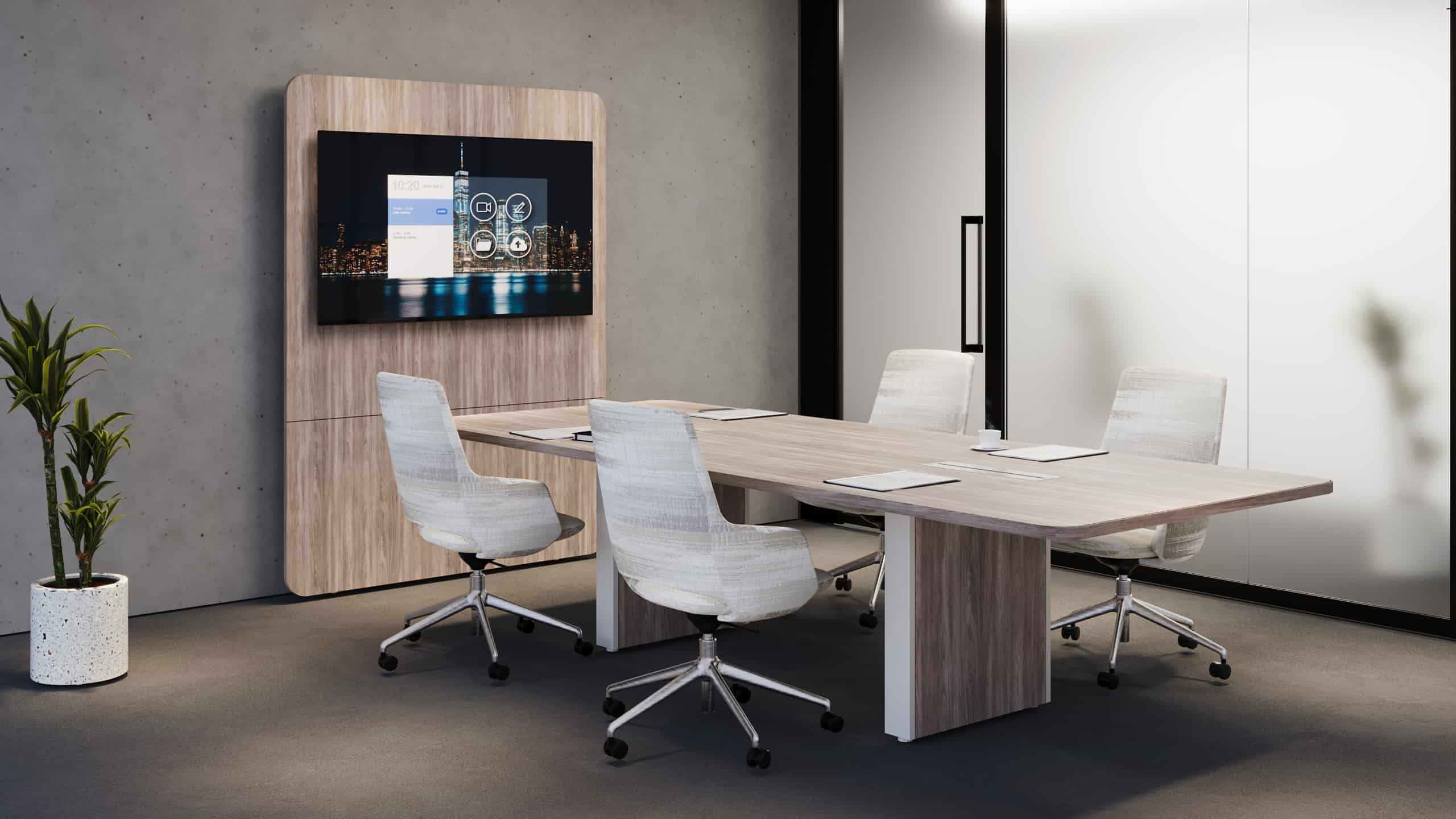 Teammates Denver showroom — Teknion casegoods media wall installation